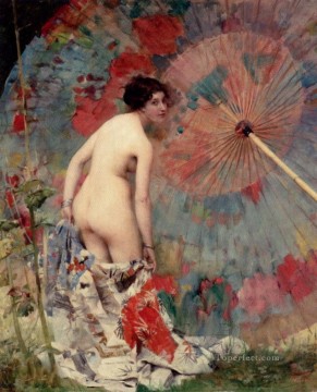 Jeune femme au parasol 日本人 ヌード 着物 アジア人 Oil Paintings